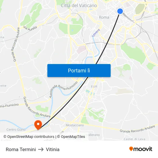 Roma Termini to Vitinia map
