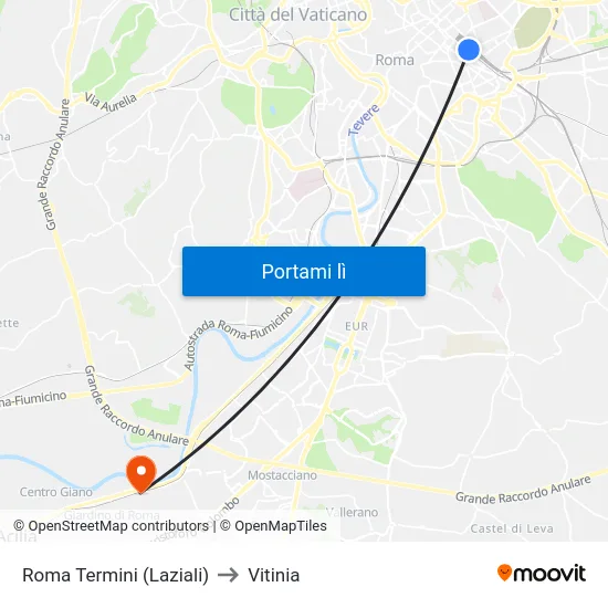 Roma Termini (Laziali) to Vitinia map