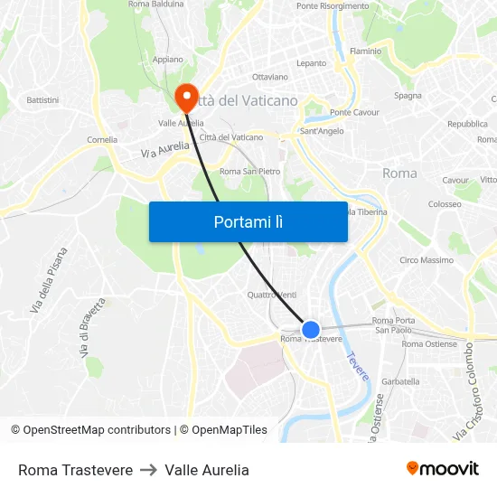 Roma Trastevere to Valle Aurelia map