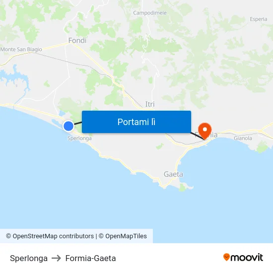 Sperlonga to Formia-Gaeta map