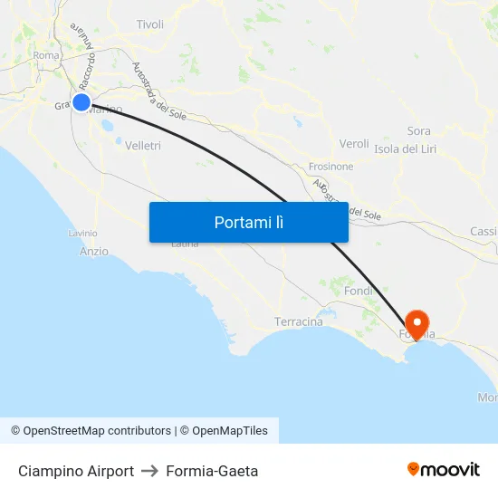 Ciampino Airport to Formia-Gaeta map