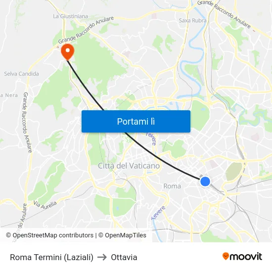 Roma Termini (Laziali) to Ottavia map