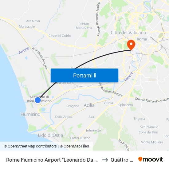 Rome Fiumicino Airport "Leonardo Da Vinci" (Fco) to Quattro Venti map