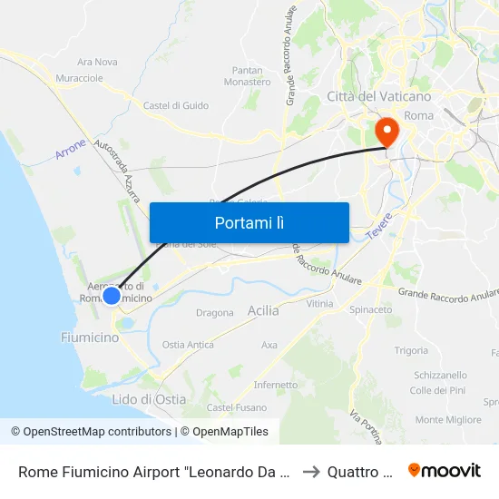 Rome Fiumicino Airport "Leonardo Da Vinci" (Fco) to Quattro Venti map