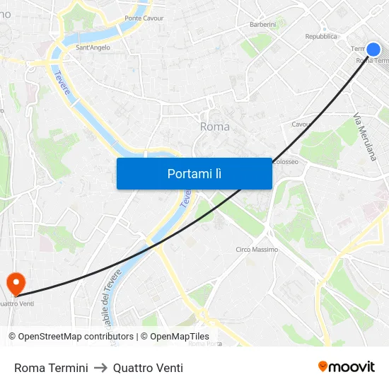 Roma Termini to Quattro Venti map
