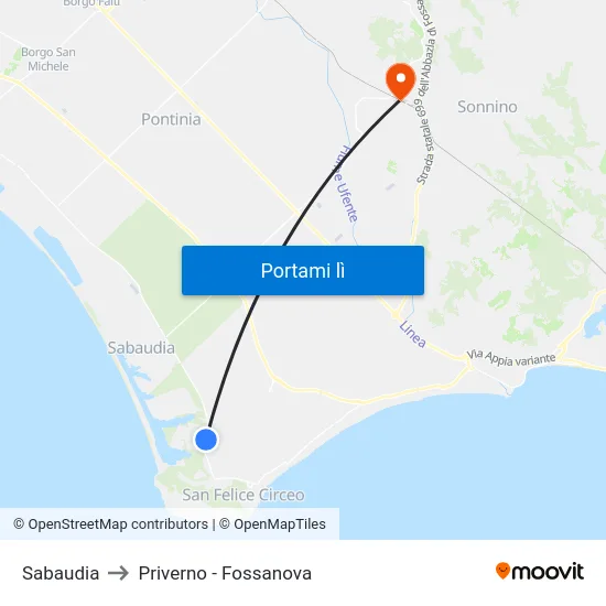 Sabaudia to Priverno - Fossanova map