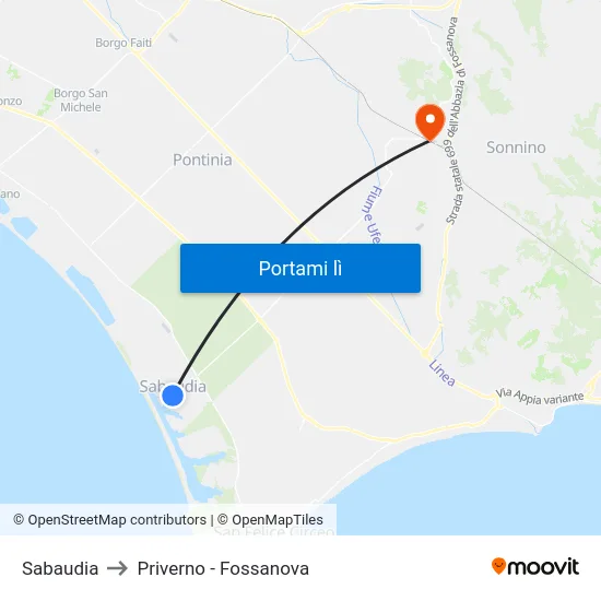 Sabaudia to Priverno - Fossanova map