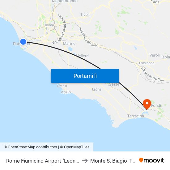 Rome Fiumicino Airport "Leonardo Da Vinci" (Fco) to Monte S. Biagio-Terracina Mare map