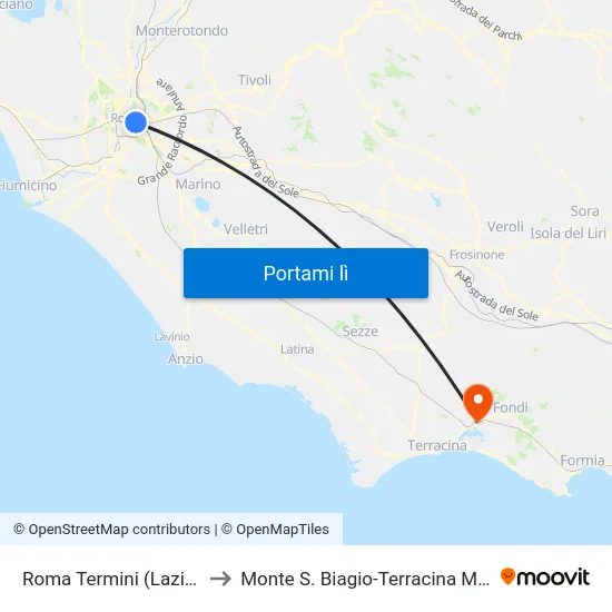 Roma Termini (Laziali) to Monte S. Biagio-Terracina Mare map