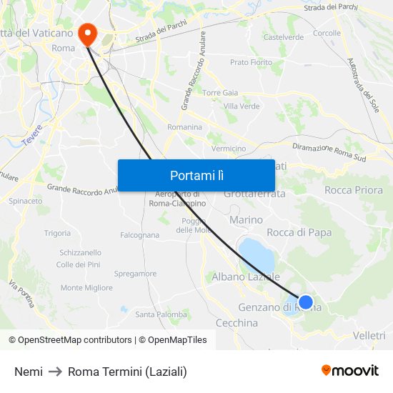 Nemi to Roma Termini (Laziali) map