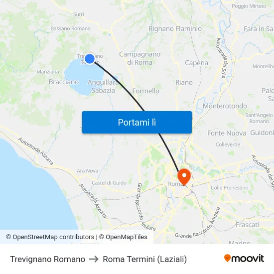 Trevignano Romano to Roma Termini (Laziali) map