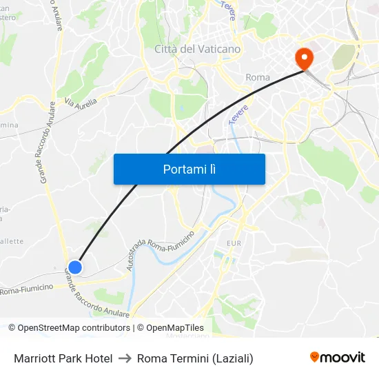 Marriott Park Hotel to Roma Termini (Laziali) map