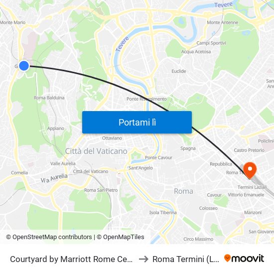 Courtyard by Marriott Rome Central Park to Roma Termini (Laziali) map