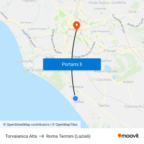 Torvaianica Alta to Roma Termini (Laziali) map