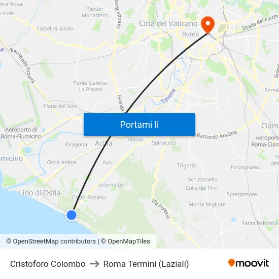Cristoforo Colombo to Roma Termini (Laziali) map