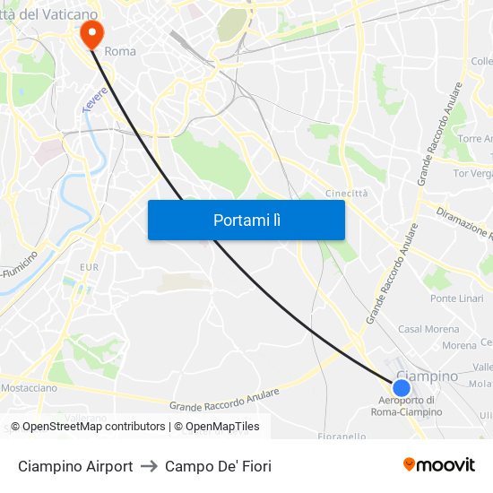 Ciampino Airport to Campo De' Fiori map