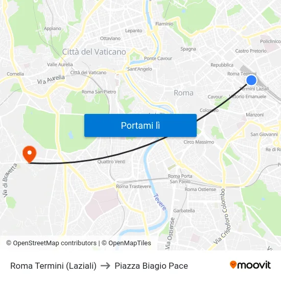 Roma Termini (Laziali) to Piazza Biagio Pace map