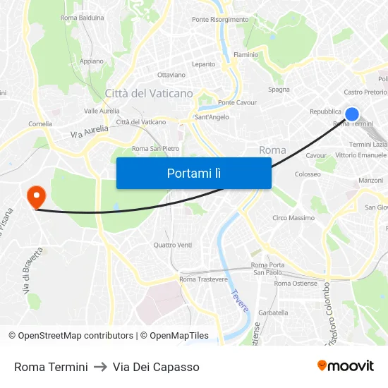 Roma Termini to Via Dei Capasso map