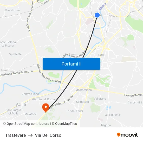 Trastevere to Via Del Corso map