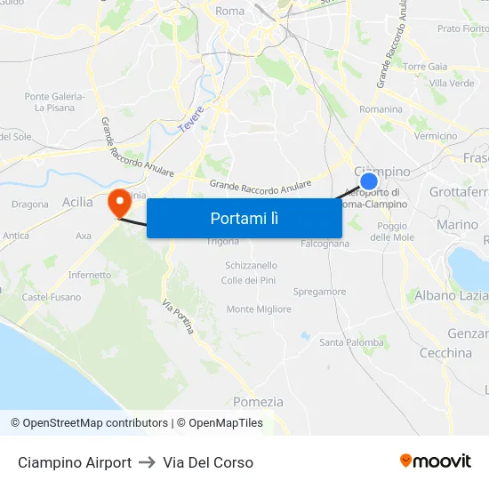 Ciampino Airport to Via Del Corso map