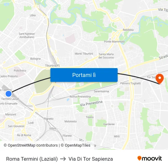 Roma Termini (Laziali) to Via Di Tor Sapienza map