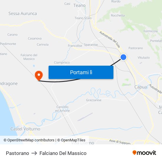 Pastorano to Falciano Del Massico map