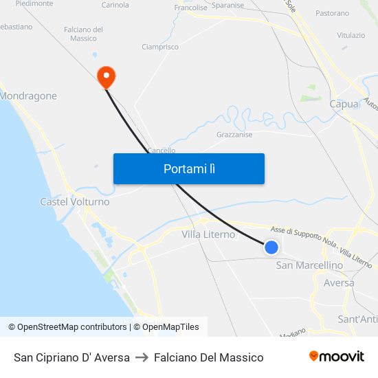 San Cipriano D' Aversa to Falciano Del Massico map