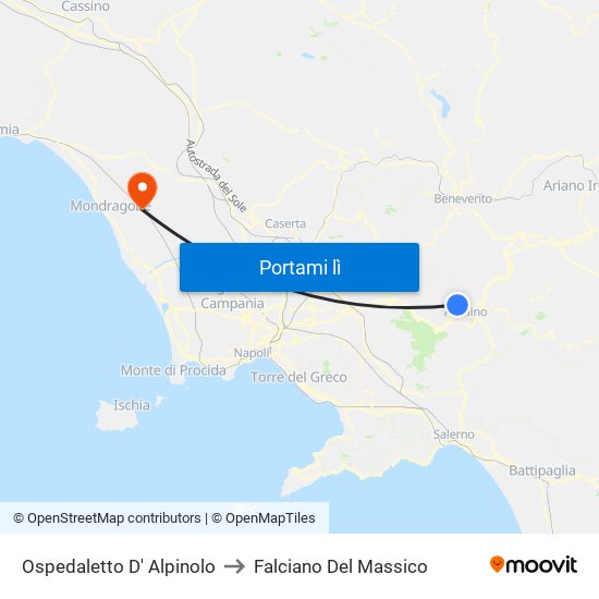 Ospedaletto D' Alpinolo to Falciano Del Massico map