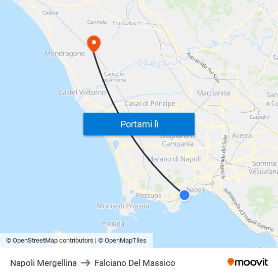 Napoli Mergellina to Falciano Del Massico map