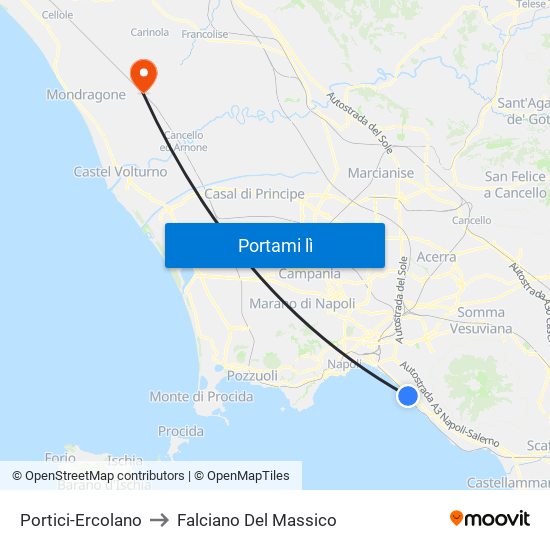 Portici-Ercolano to Falciano Del Massico map