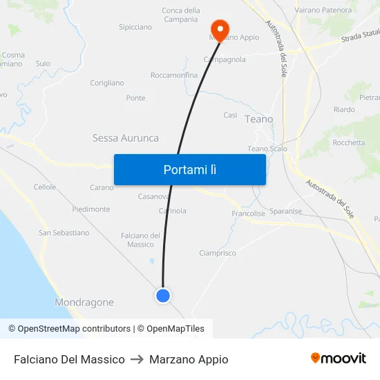 Falciano Del Massico to Marzano Appio map