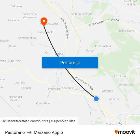 Pastorano to Marzano Appio map