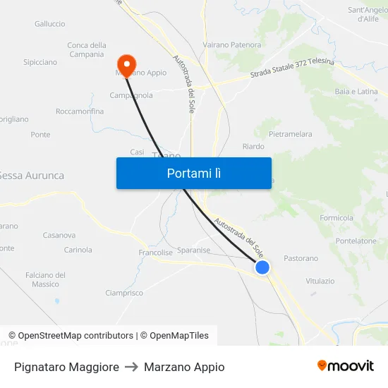 Pignataro Maggiore to Marzano Appio map