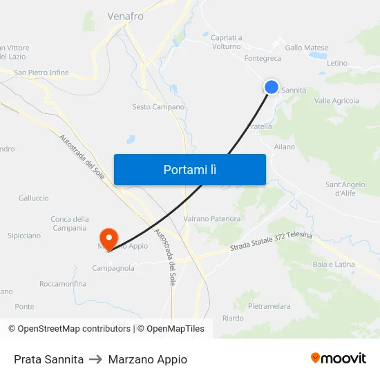 Prata Sannita to Marzano Appio map