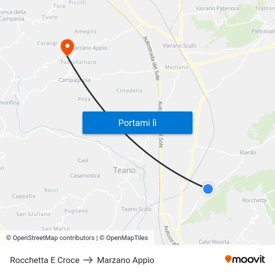 Rocchetta E Croce to Marzano Appio map