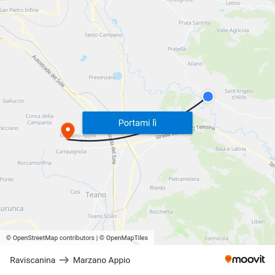 Raviscanina to Marzano Appio map