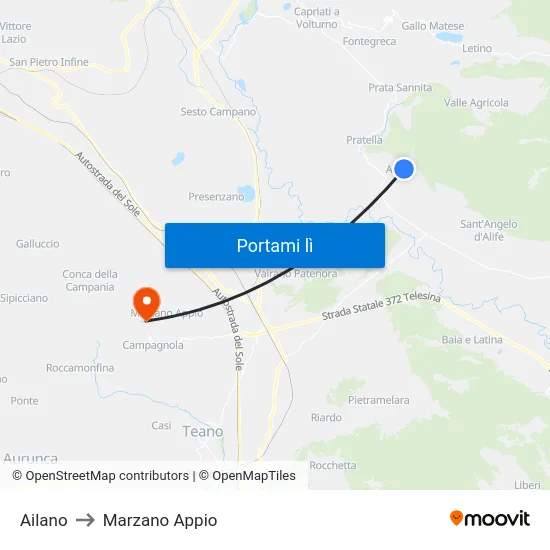 Ailano to Marzano Appio map