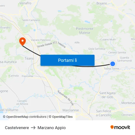 Castelvenere to Marzano Appio map