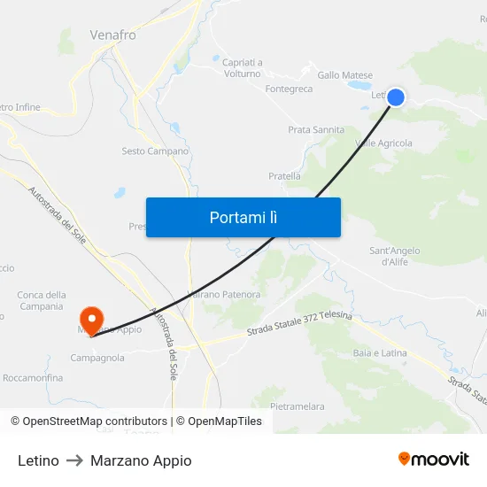 Letino to Marzano Appio map