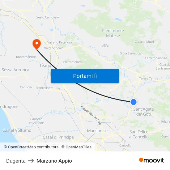Dugenta to Marzano Appio map