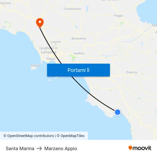 Santa Marina to Marzano Appio map