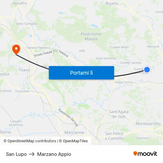 San Lupo to Marzano Appio map