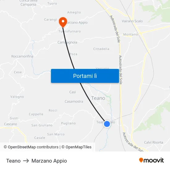 Teano to Marzano Appio map