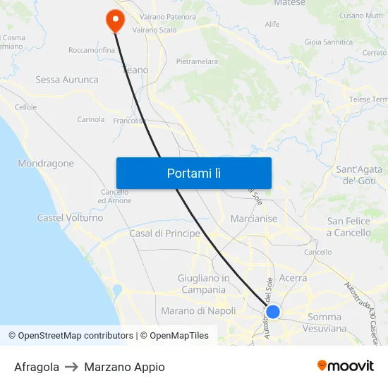 Afragola to Marzano Appio map