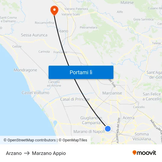 Arzano to Marzano Appio map