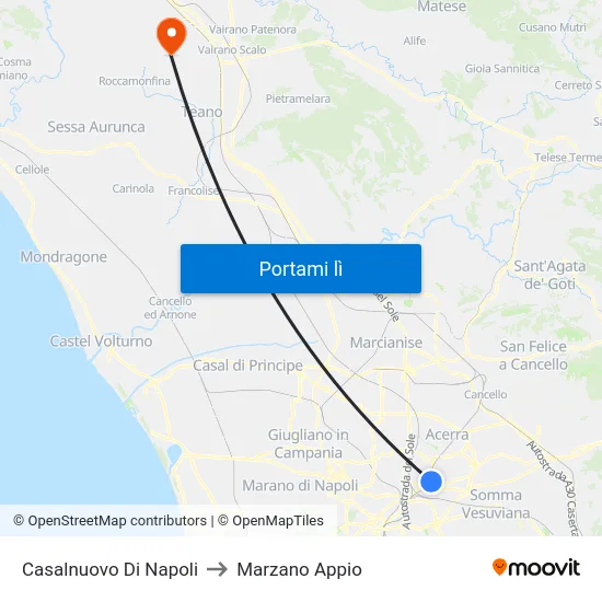 Casalnuovo Di Napoli to Marzano Appio map