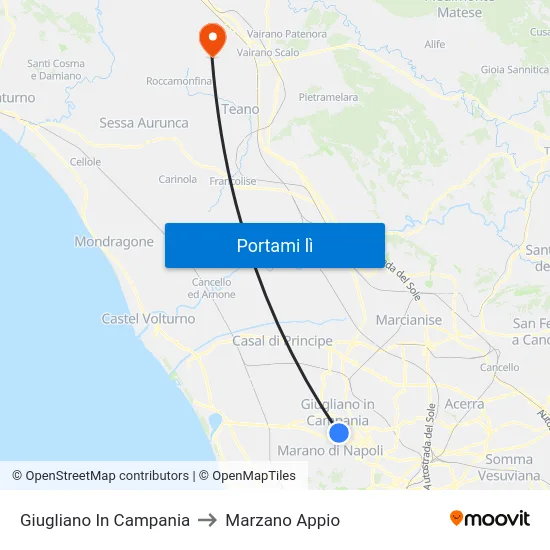 Giugliano In Campania to Marzano Appio map