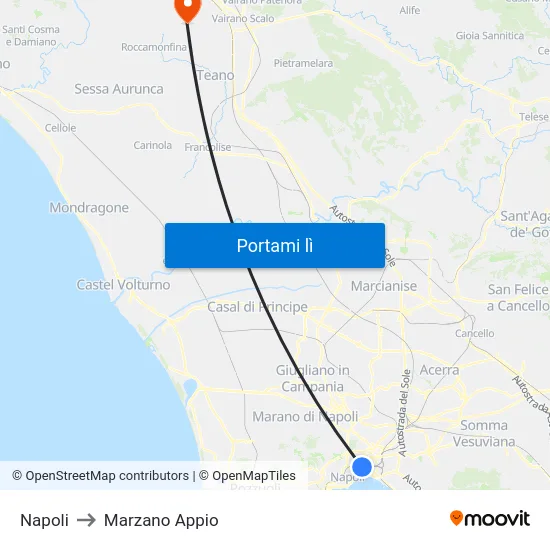 Napoli to Marzano Appio map