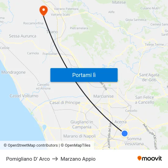 Pomigliano D' Arco to Marzano Appio map