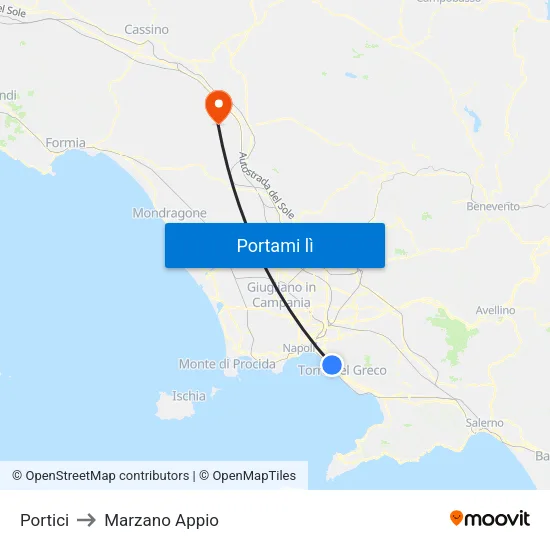 Portici to Marzano Appio map